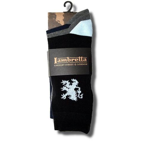 Lambretta 3 Pair Pack Socks Lion Logo Navy Blue Black Charc 7 - 11 Preview
